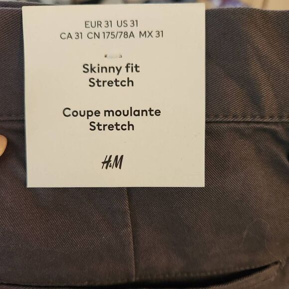 H&M Mid-Rise Straight-Leg Solid Skinny Fit Stretch Trouser Pants Gray Size 31 NW - Picture 10 of 12